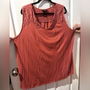 Catherine’s Coral color tank top with lace detail